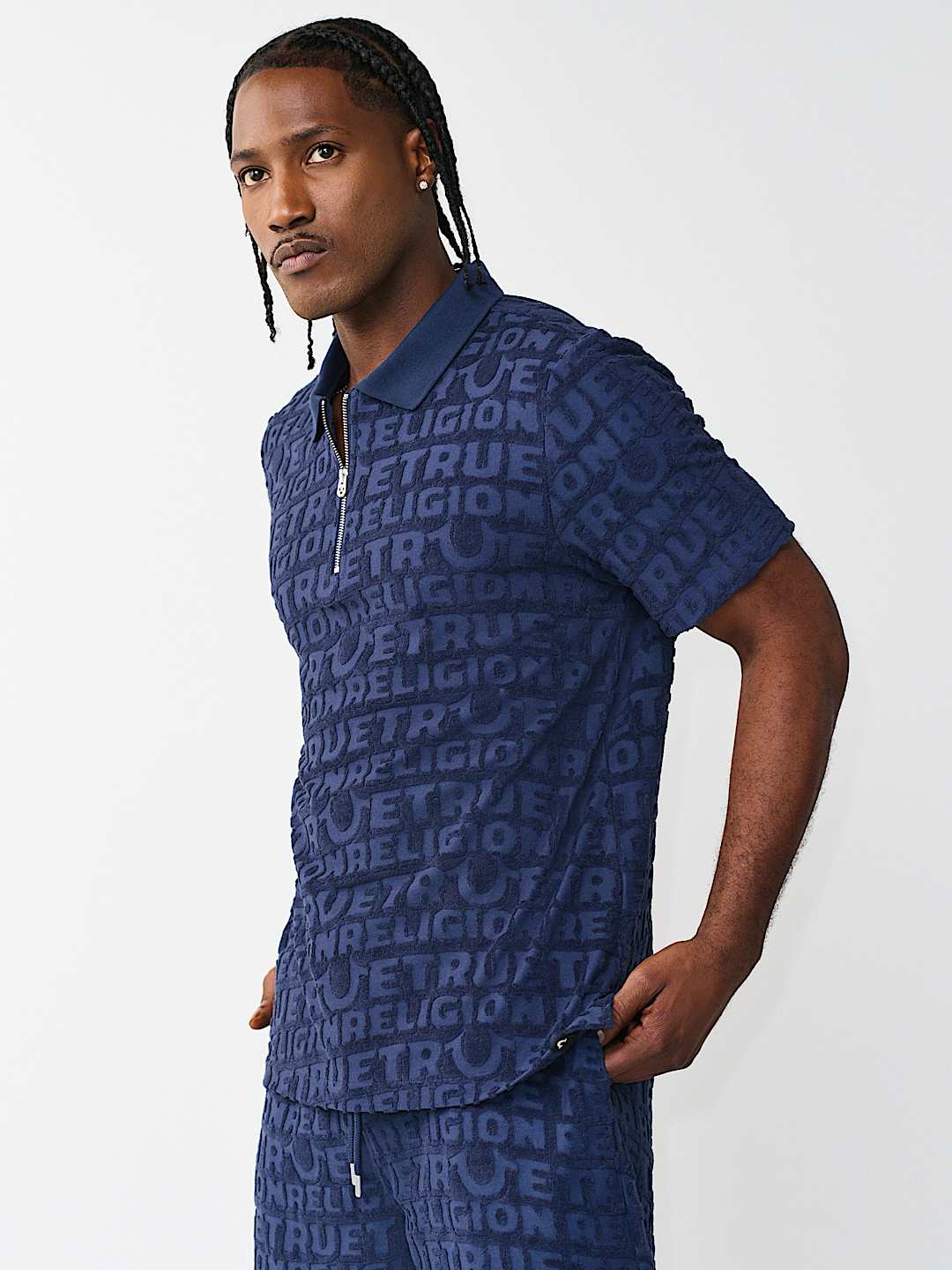 LOGO TERRY KNIT ZIP POLO SHIRT, image 3