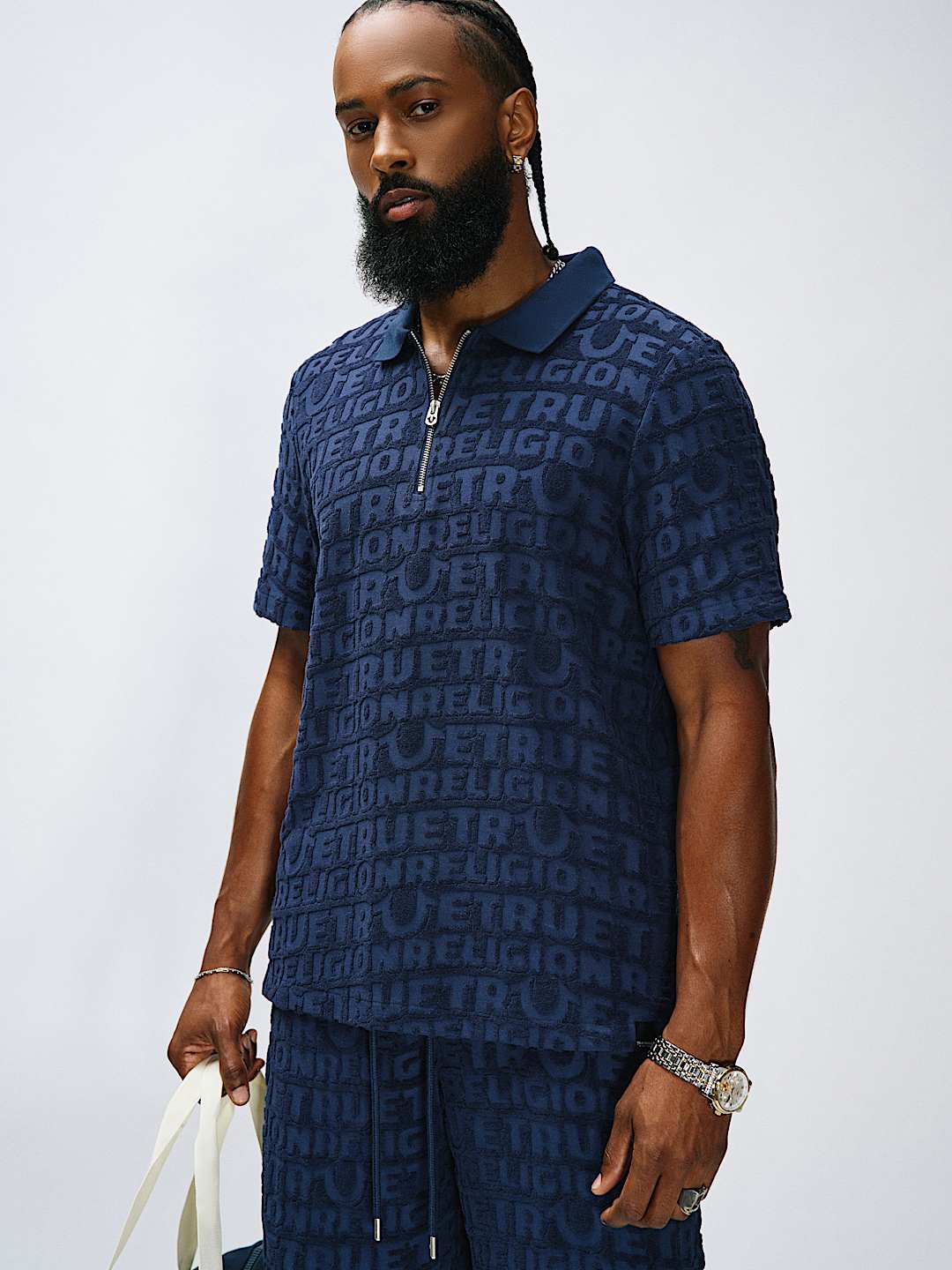 LOGO TERRY KNIT ZIP POLO SHIRT, image 1