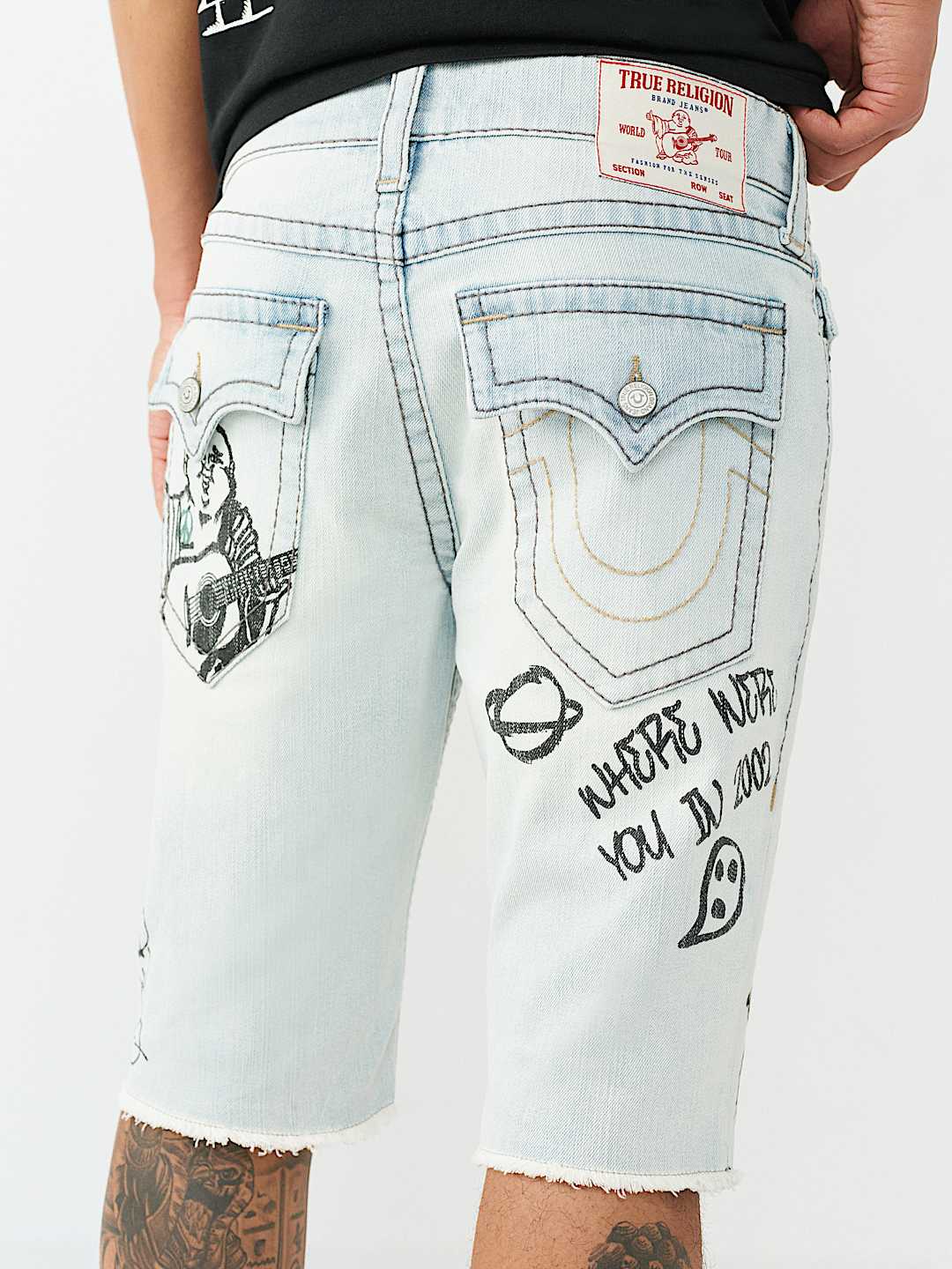 ROCCO BIG T DOODLE FRAYED HEM FLAP SHORT