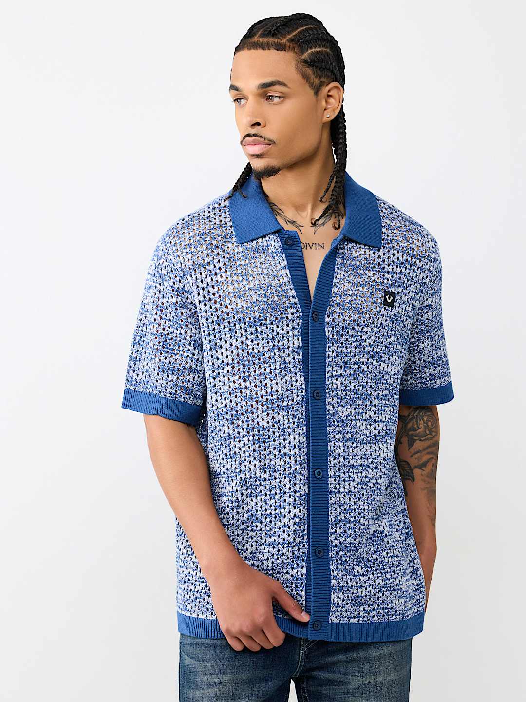 MARLED CROCHET KNIT SHIRT