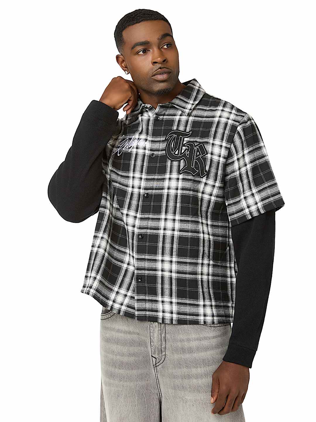 LONG SLEEVE WAFFLE KNIT FLANNEL SHIRT