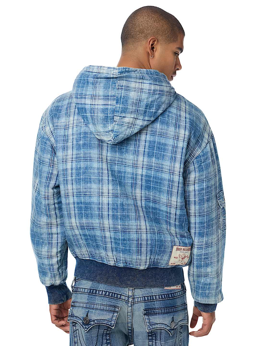 HOODED INDIGO PLAID JACKET