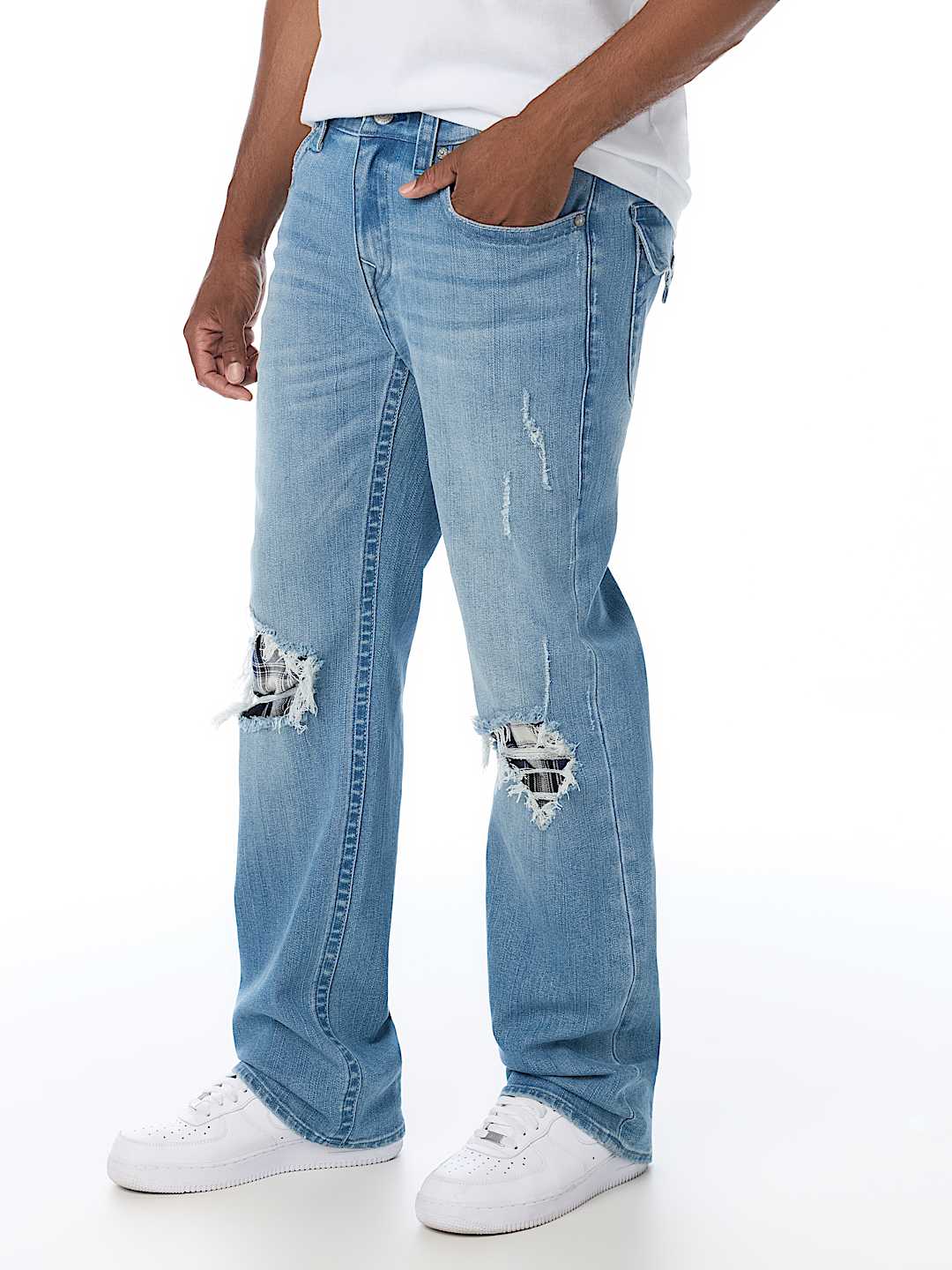 BILLY PLAID BACKING FLAP BOOTCUT JEAN 34"