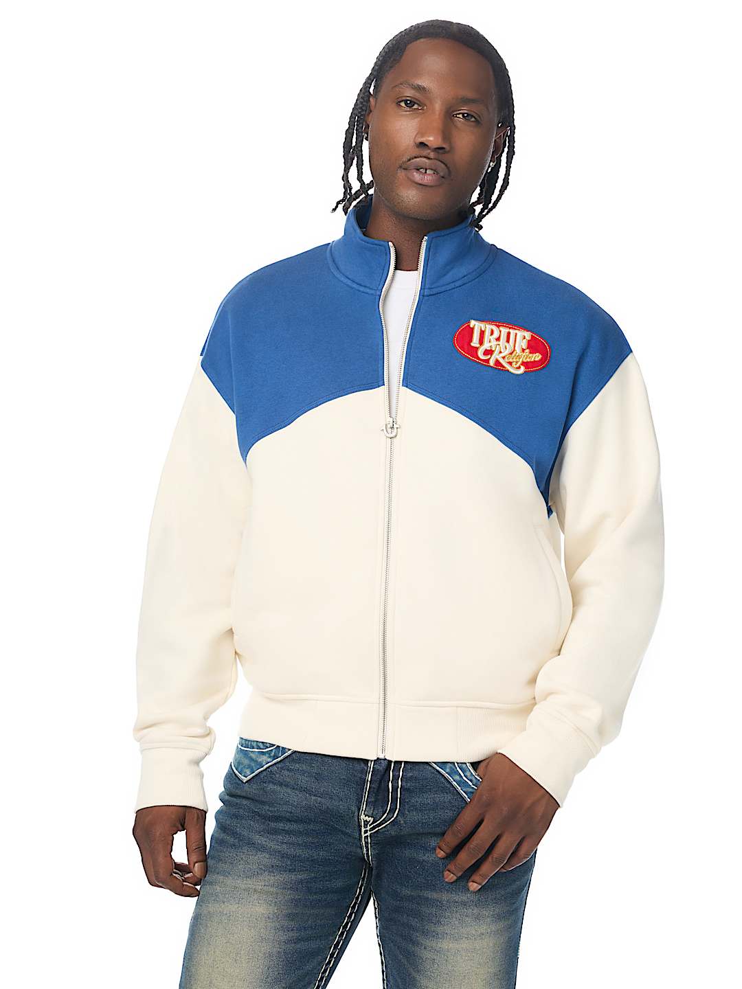 OVAL PATCH MOCK NECK ZIP UP