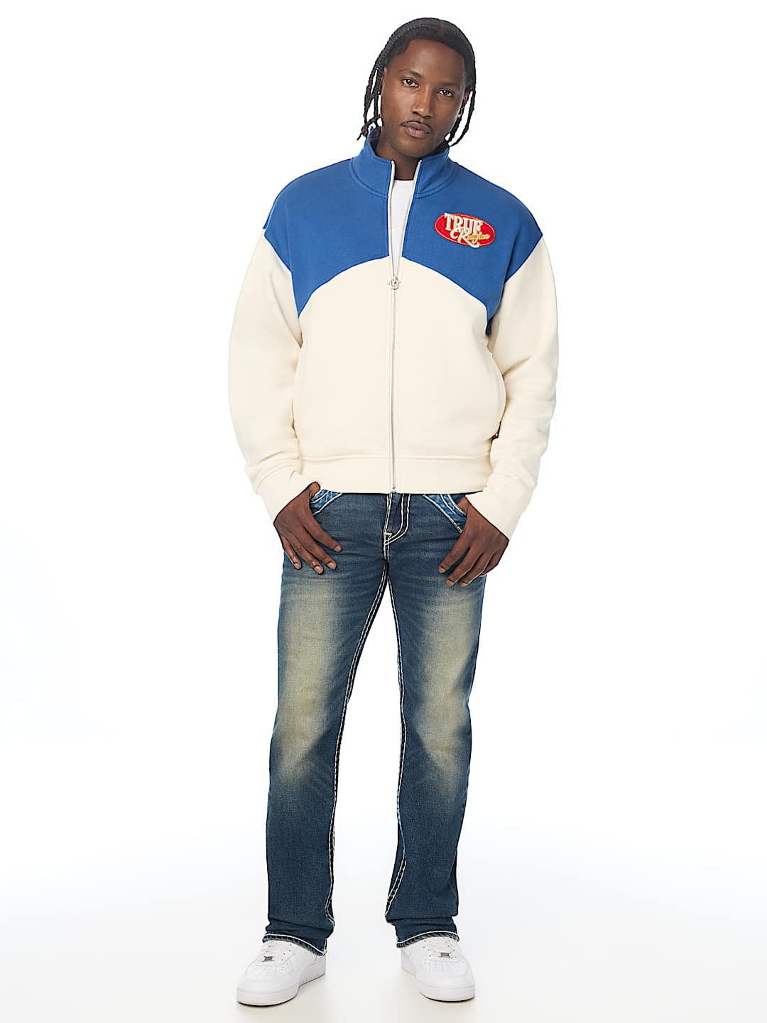 OVAL PATCH MOCK NECK ZIP UP