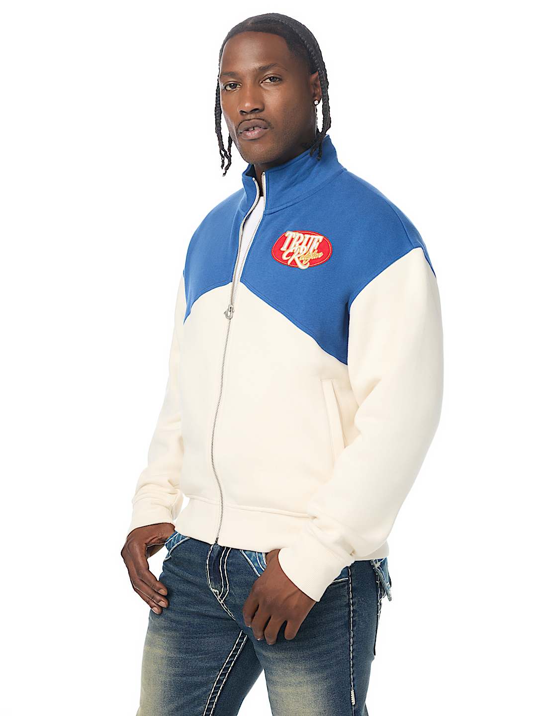 OVAL PATCH MOCK NECK ZIP UP