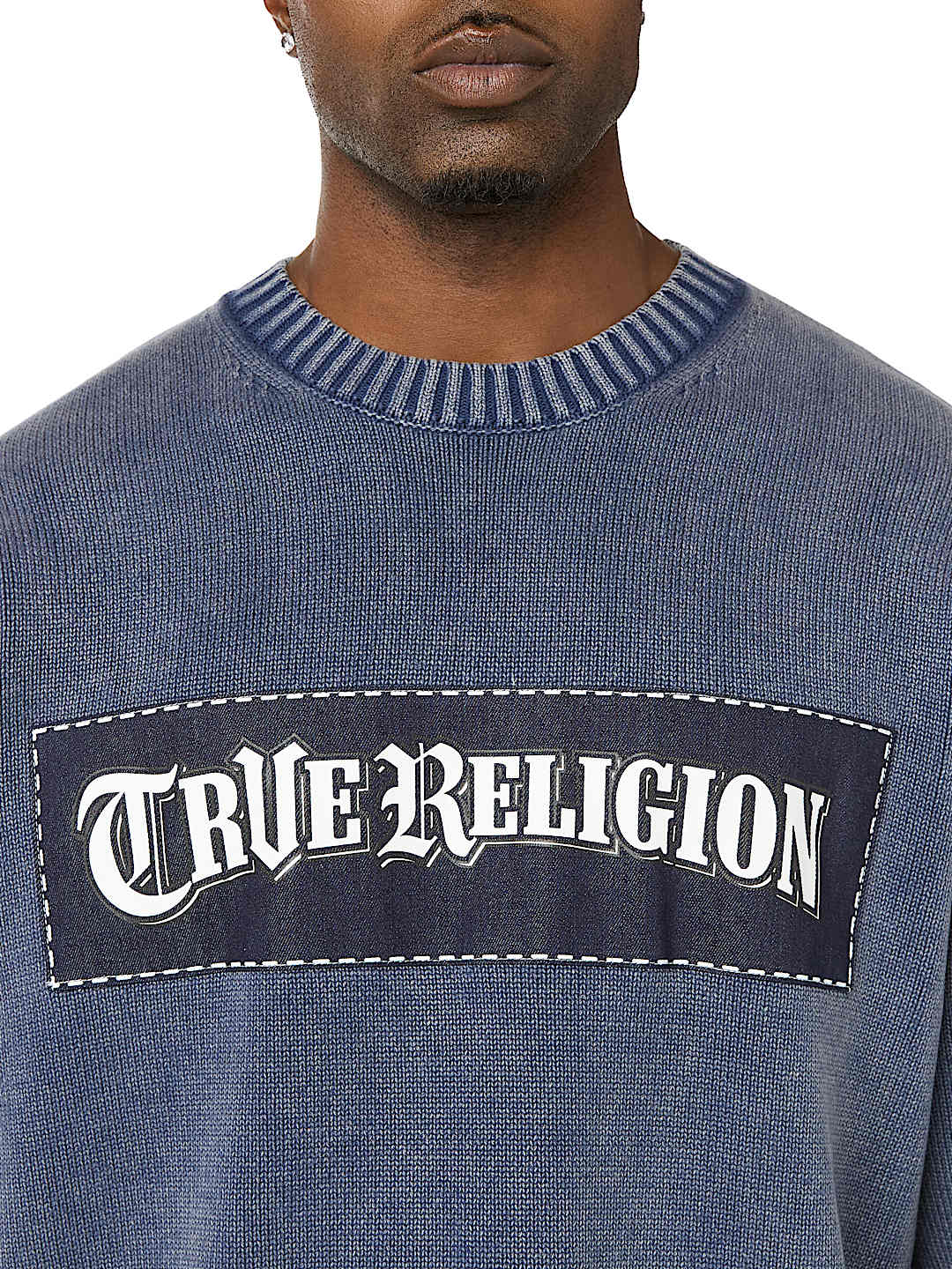 DENIM APPLIQU&Eacute; WASHED SWEATER