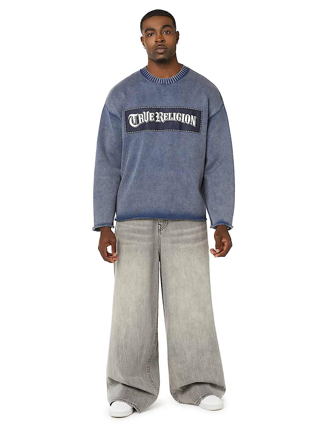 DENIM APPLIQU&Eacute; WASHED SWEATER
