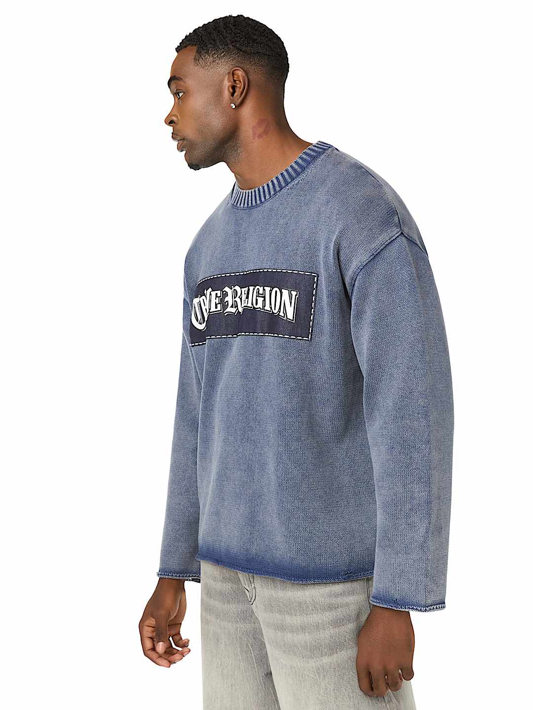 DENIM APPLIQU&Eacute; WASHED SWEATER