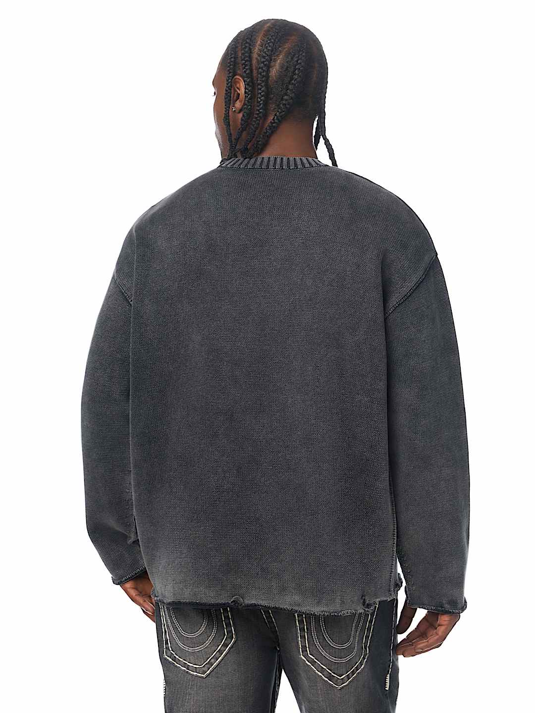 DENIM APPLIQU&Eacute; WASHED SWEATER