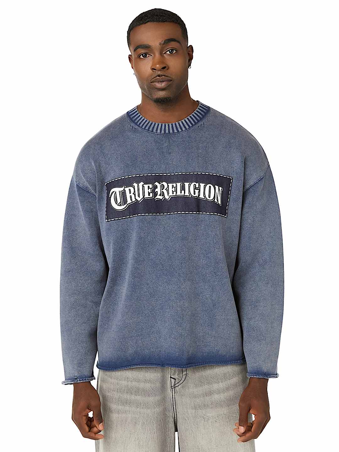 DENIM APPLIQU&Eacute; WASHED SWEATER