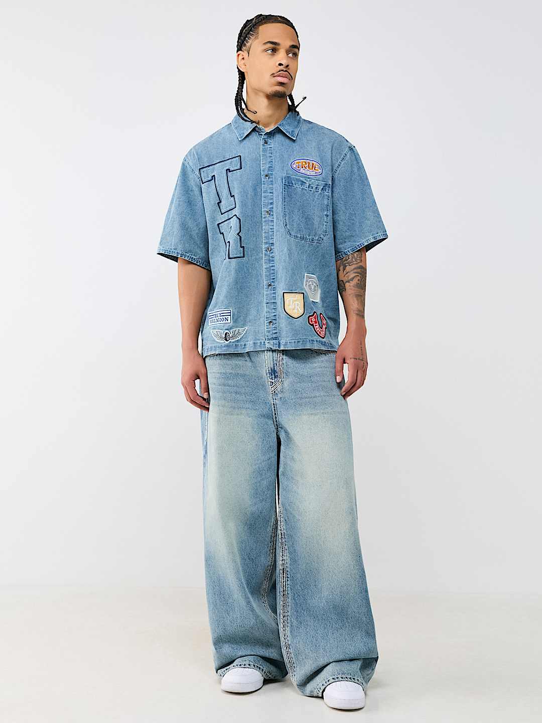 DENIM LOGO PATCHWORK SHIRT
