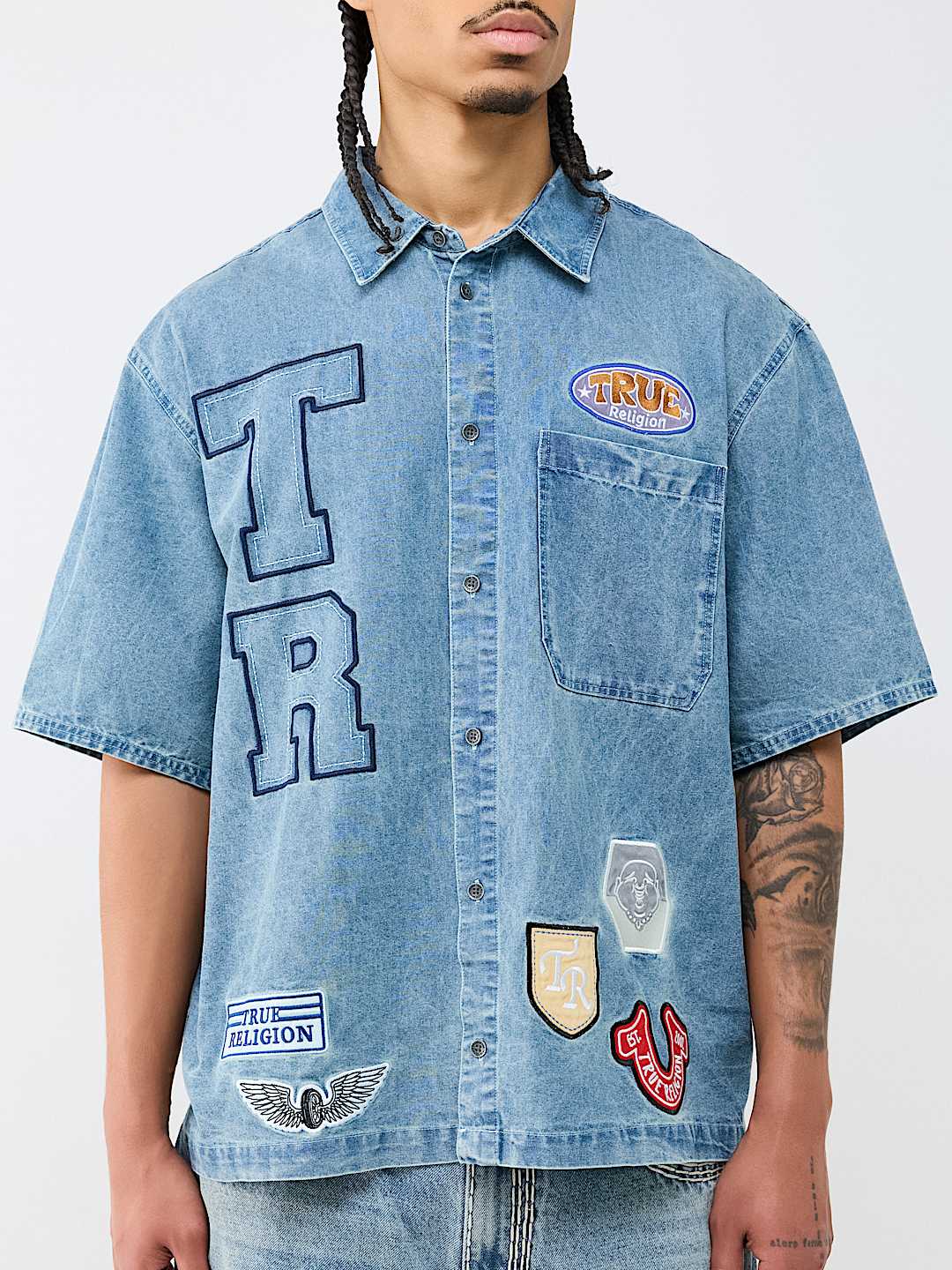 DENIM LOGO PATCHWORK SHIRT