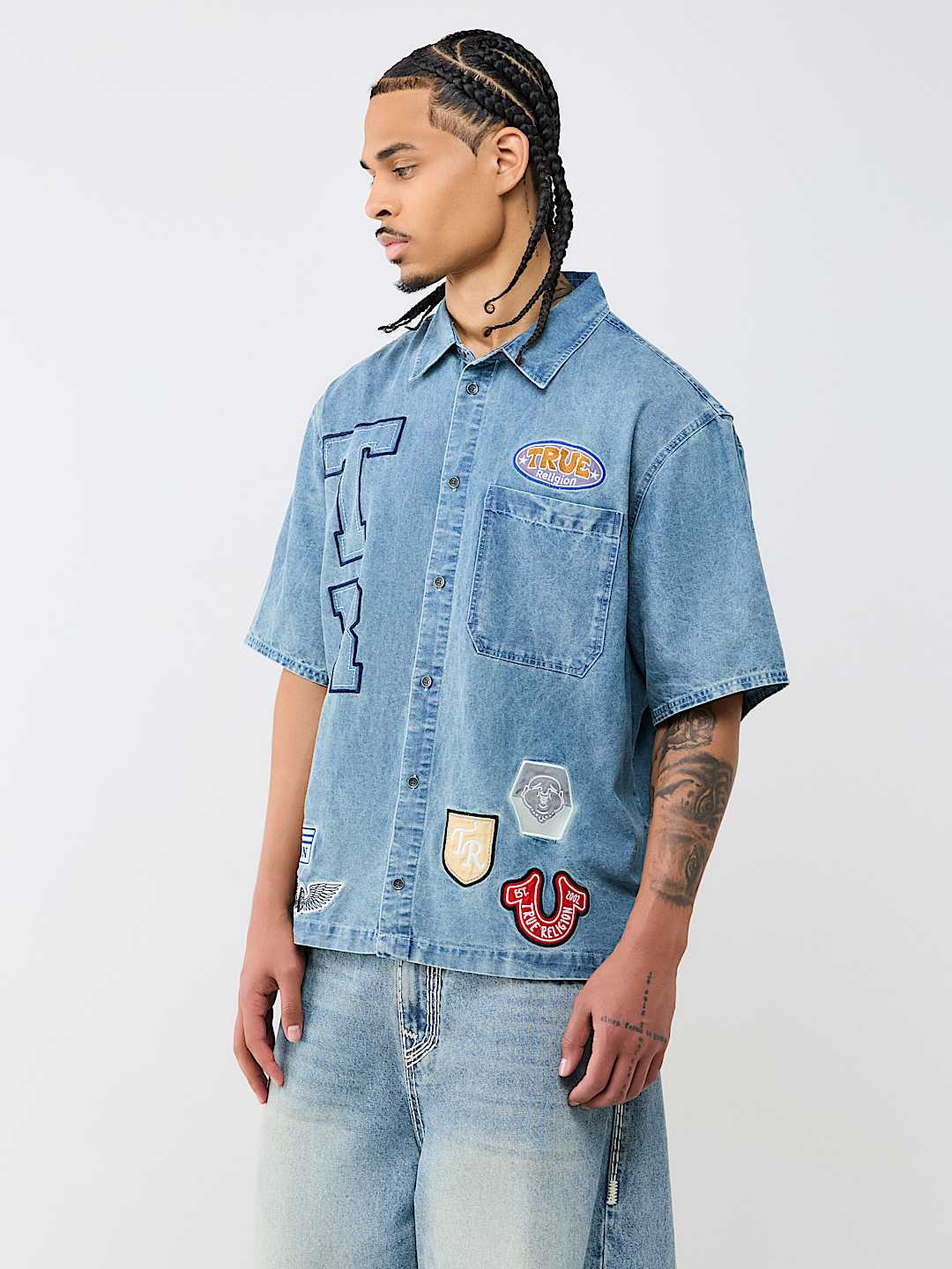 DENIM LOGO PATCHWORK SHIRT