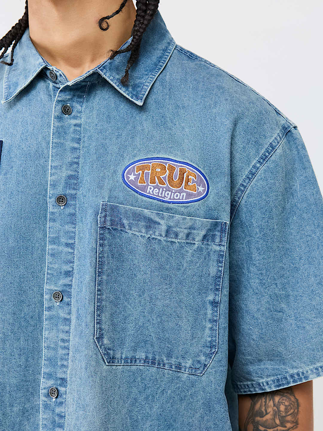 DENIM LOGO PATCHWORK SHIRT