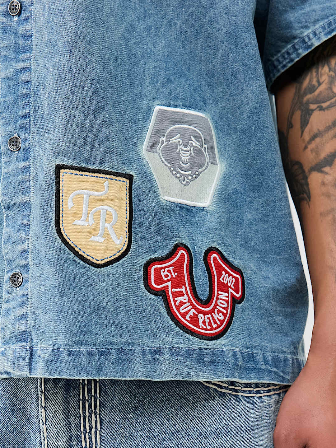 DENIM LOGO PATCHWORK SHIRT