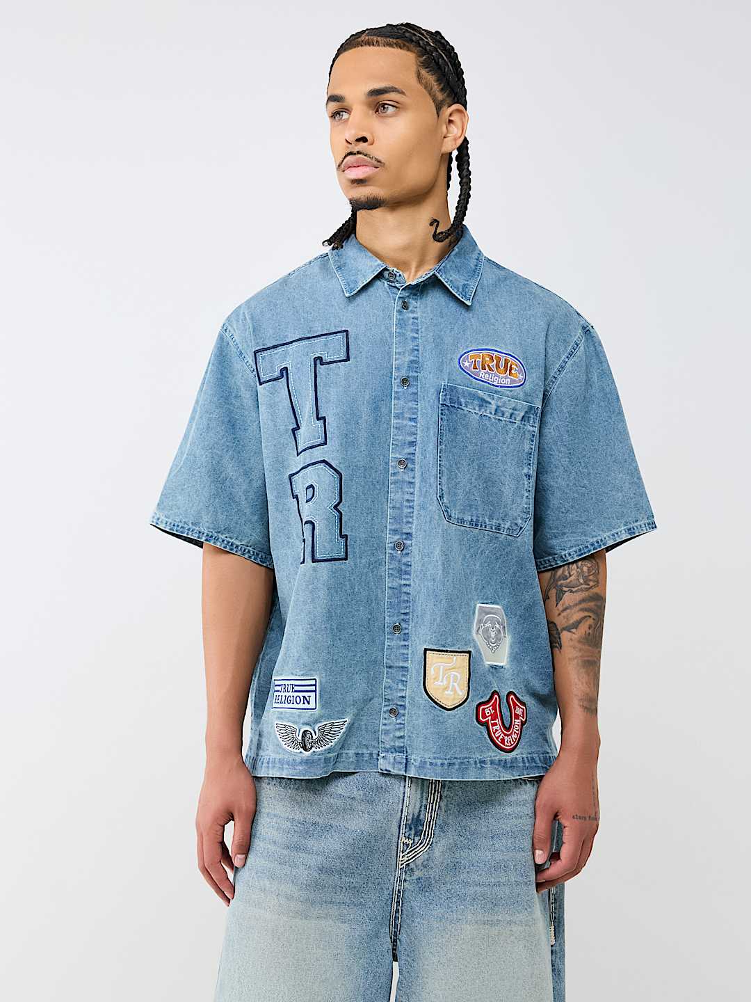 DENIM LOGO PATCHWORK SHIRT