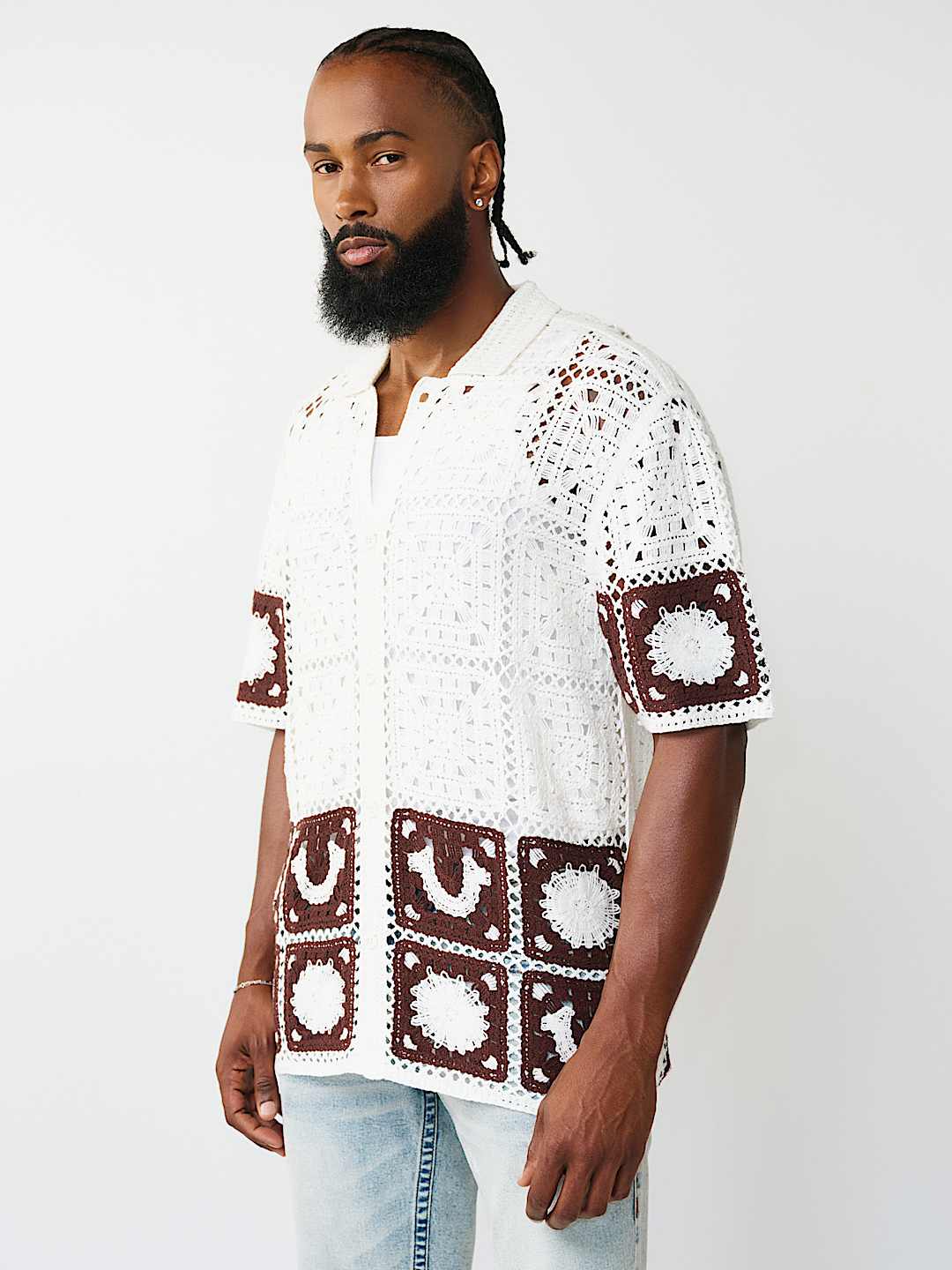 LOGO CROCHET KNIT SHIRT