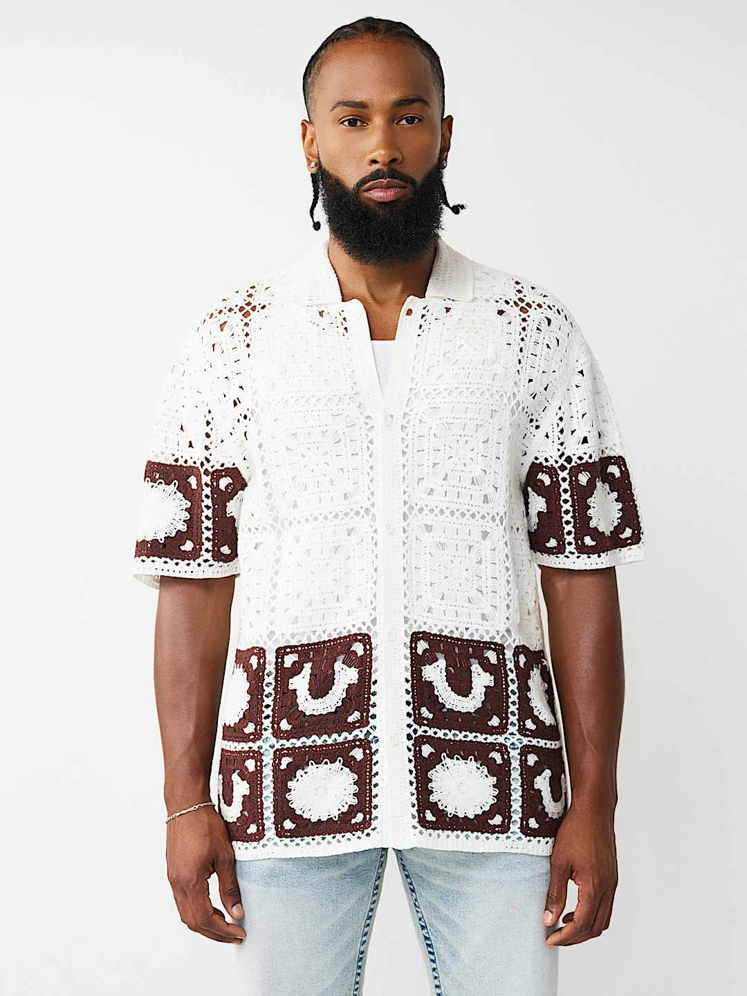 LOGO CROCHET KNIT SHIRT