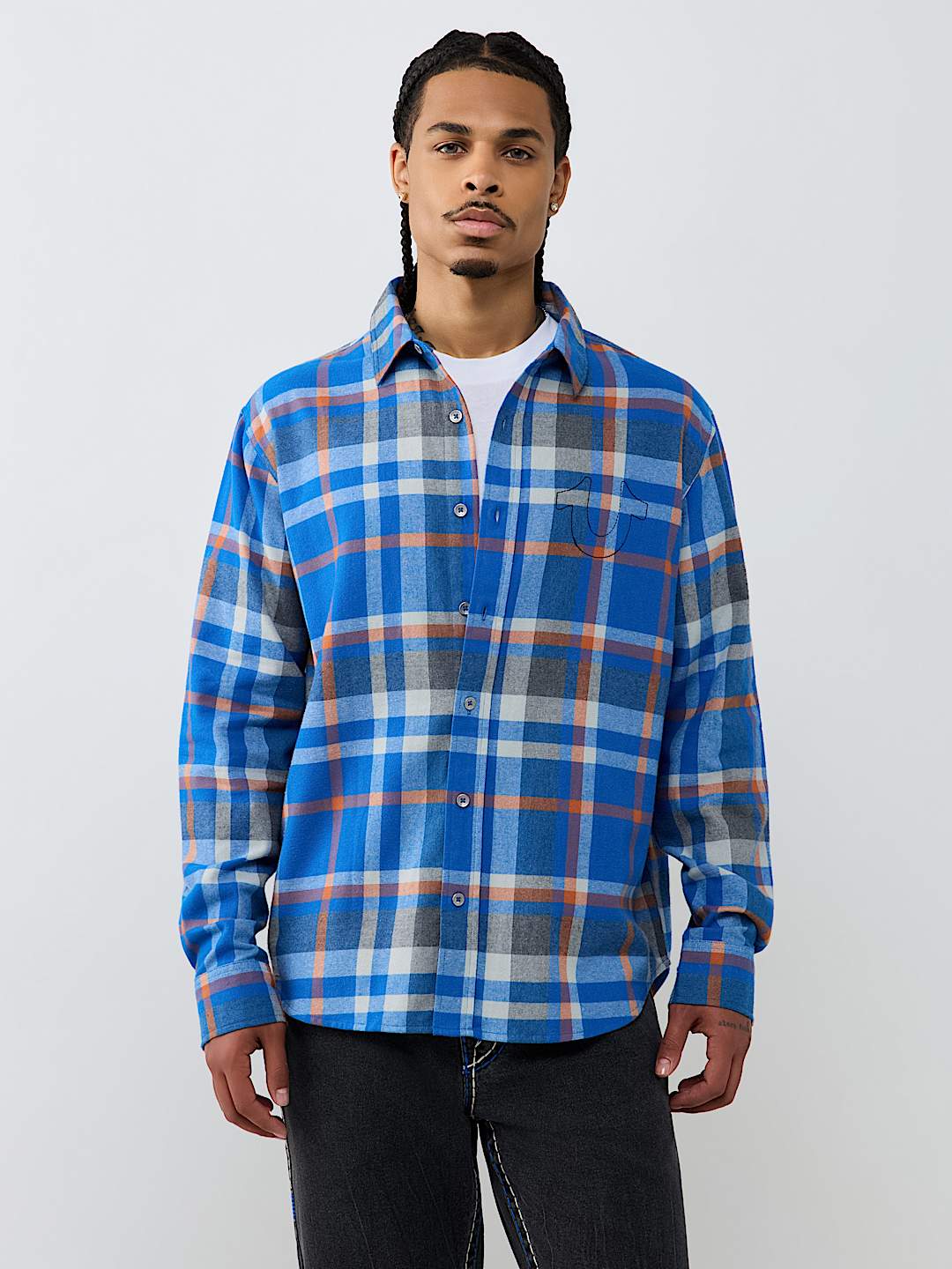NO. 1 LOGO EMBROIDERED LONG SLEEVE FLANNEL SHIRT