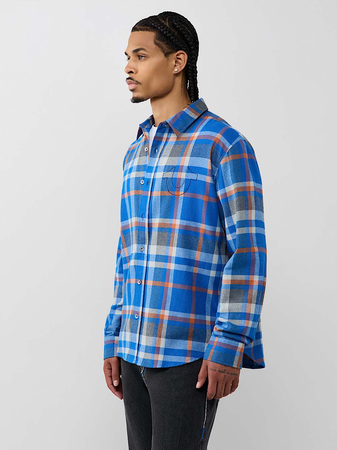 NO. 1 LOGO EMBROIDERED LONG SLEEVE FLANNEL SHIRT
