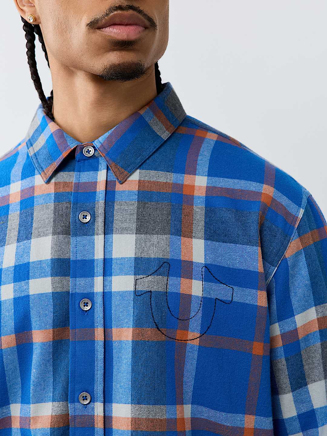 NO. 1 LOGO EMBROIDERED LONG SLEEVE FLANNEL SHIRT