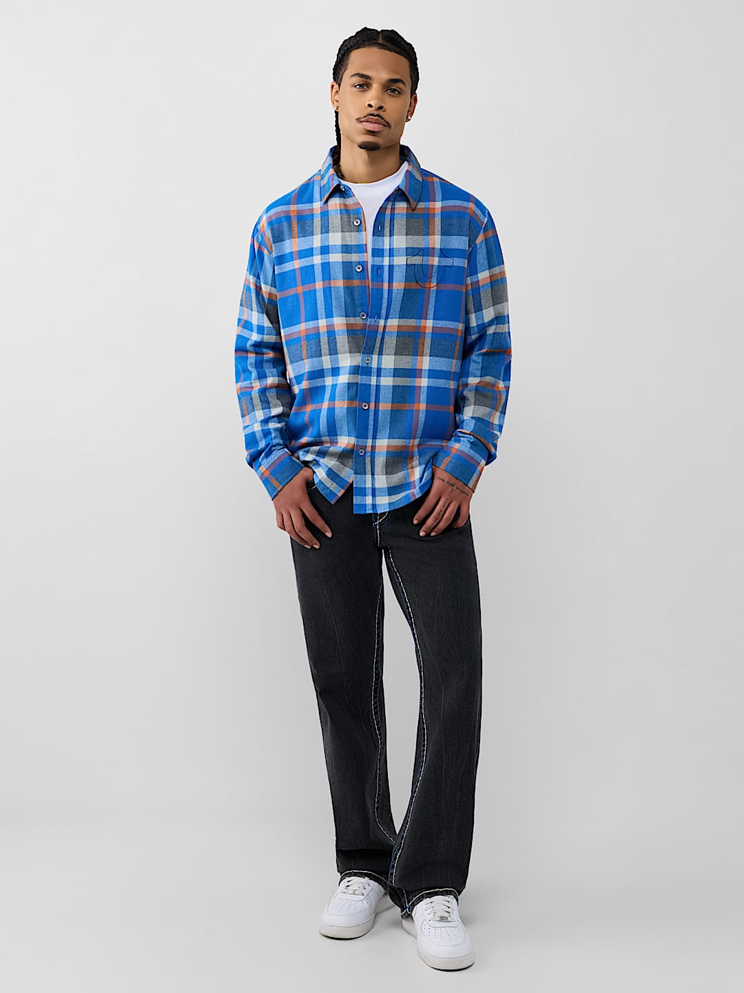 NO. 1 LOGO EMBROIDERED LONG SLEEVE FLANNEL SHIRT