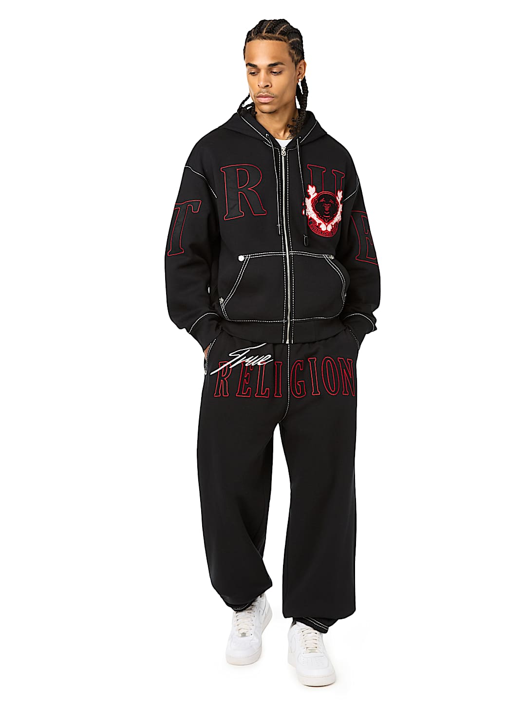 STENCIL LOGO BIG T BOXY ZIP-UP HOODIE