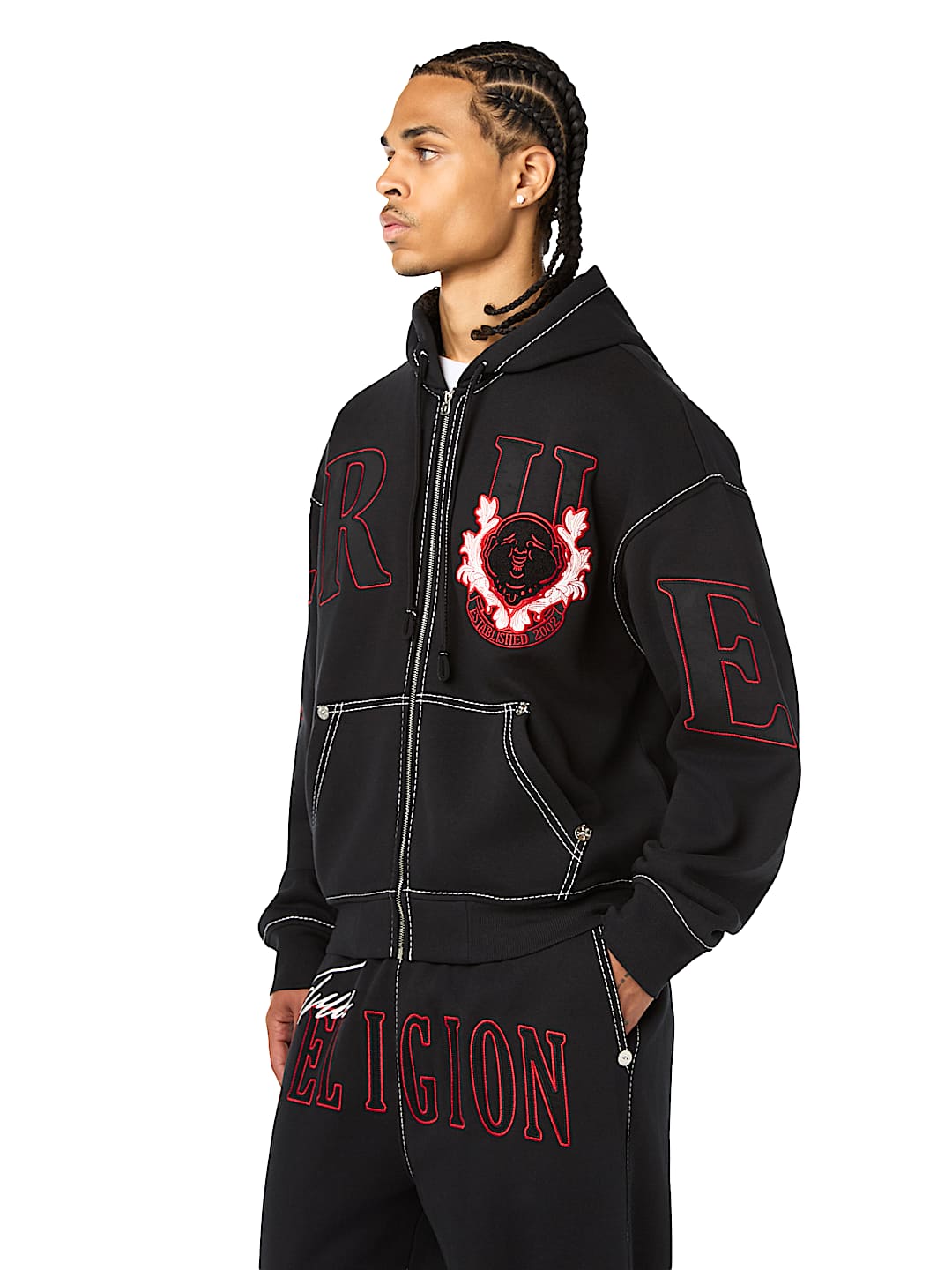 STENCIL LOGO BIG T BOXY ZIP-UP HOODIE