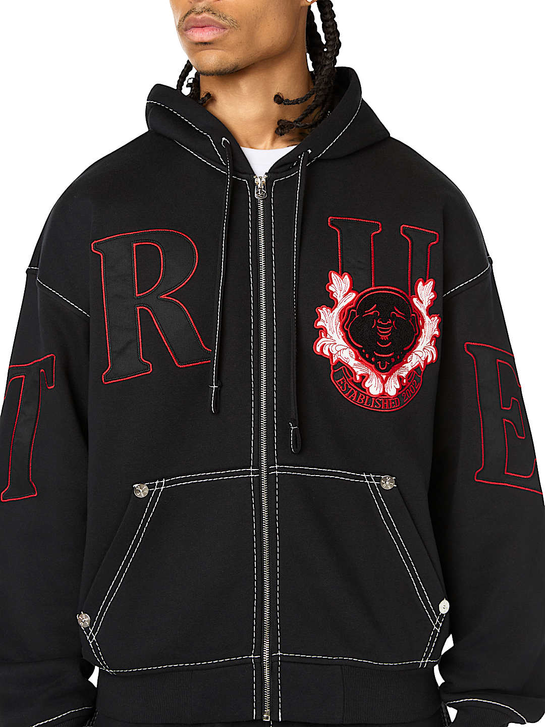 STENCIL LOGO BIG T BOXY ZIP-UP HOODIE