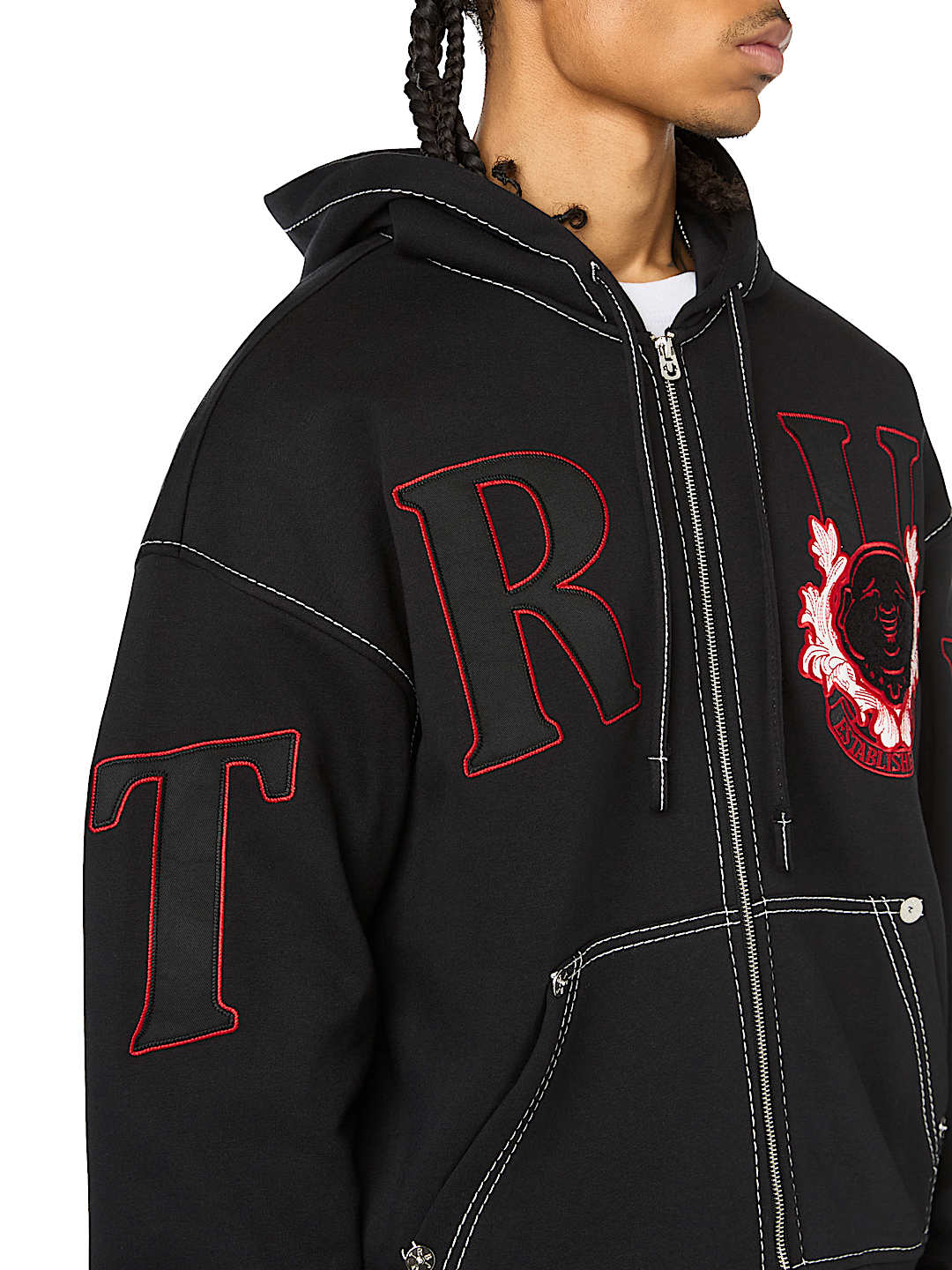 STENCIL LOGO BIG T BOXY ZIP-UP HOODIE