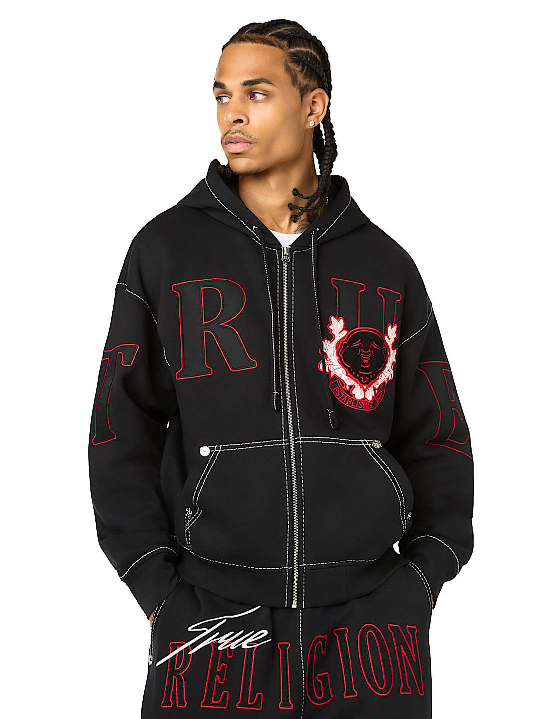 STENCIL LOGO BIG T BOXY ZIP-UP HOODIE