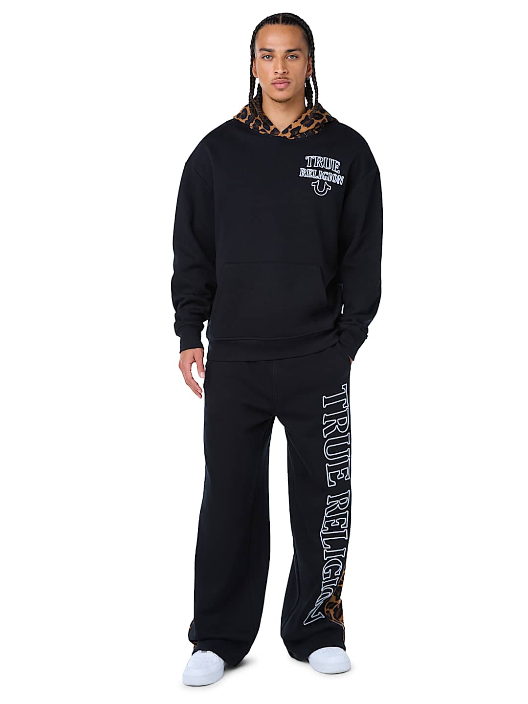 LEOPARD PRINT TAPE BAGGY SWEATPANT