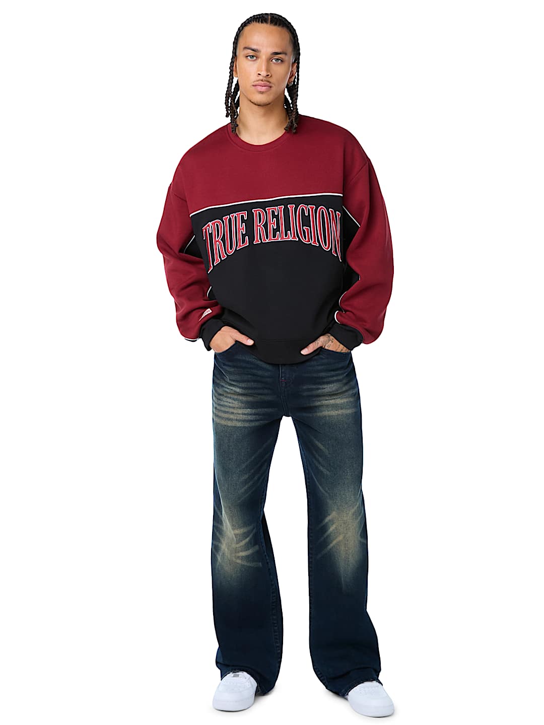 FABRIC BLOCK BOXY CREWNECK SWEATSHIRT