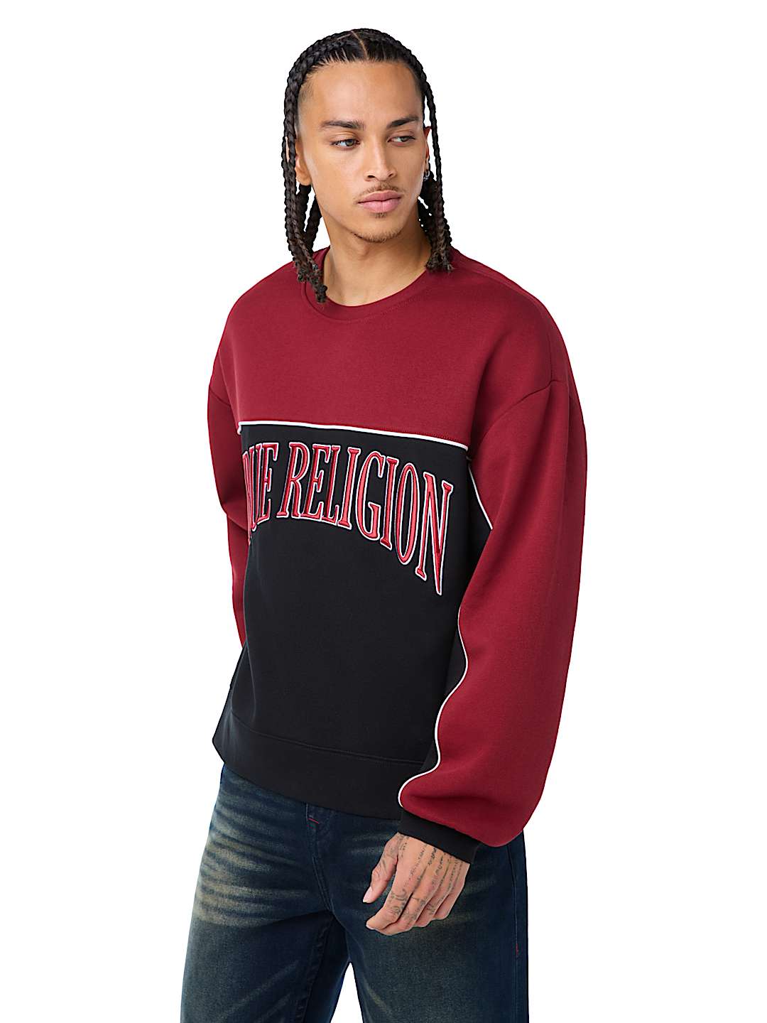 FABRIC BLOCK BOXY CREWNECK SWEATSHIRT