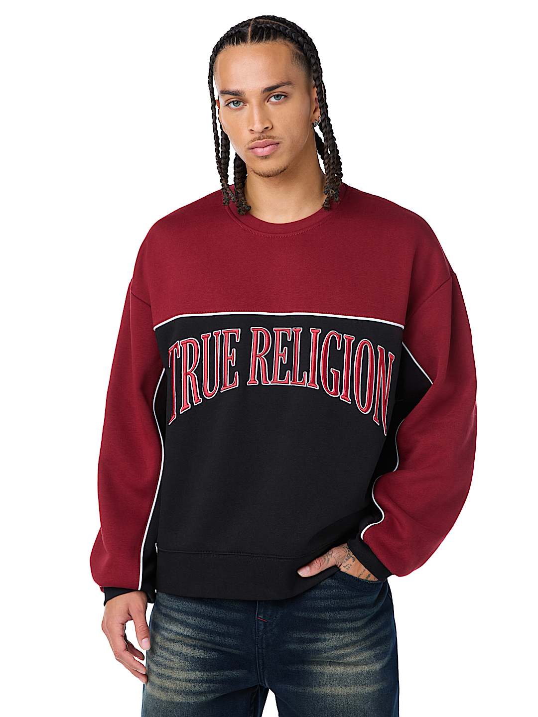 FABRIC BLOCK BOXY CREWNECK SWEATSHIRT