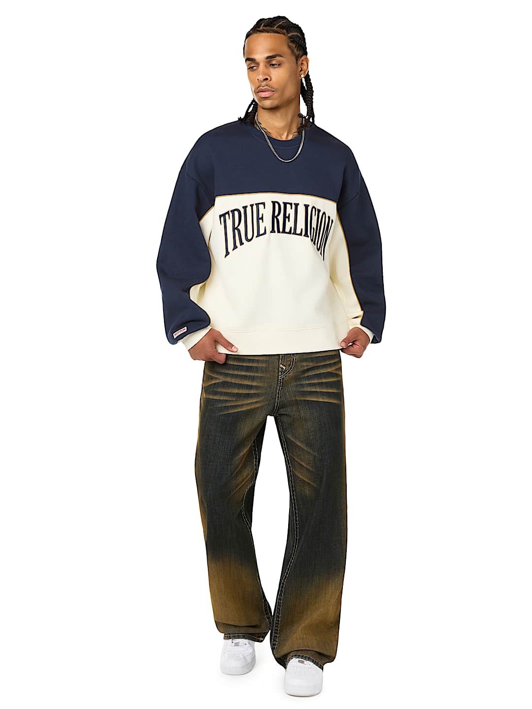 FABRIC BLOCK BOXY CREWNECK SWEATSHIRT