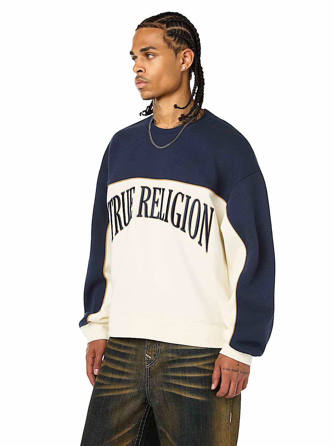 FABRIC BLOCK BOXY CREWNECK SWEATSHIRT