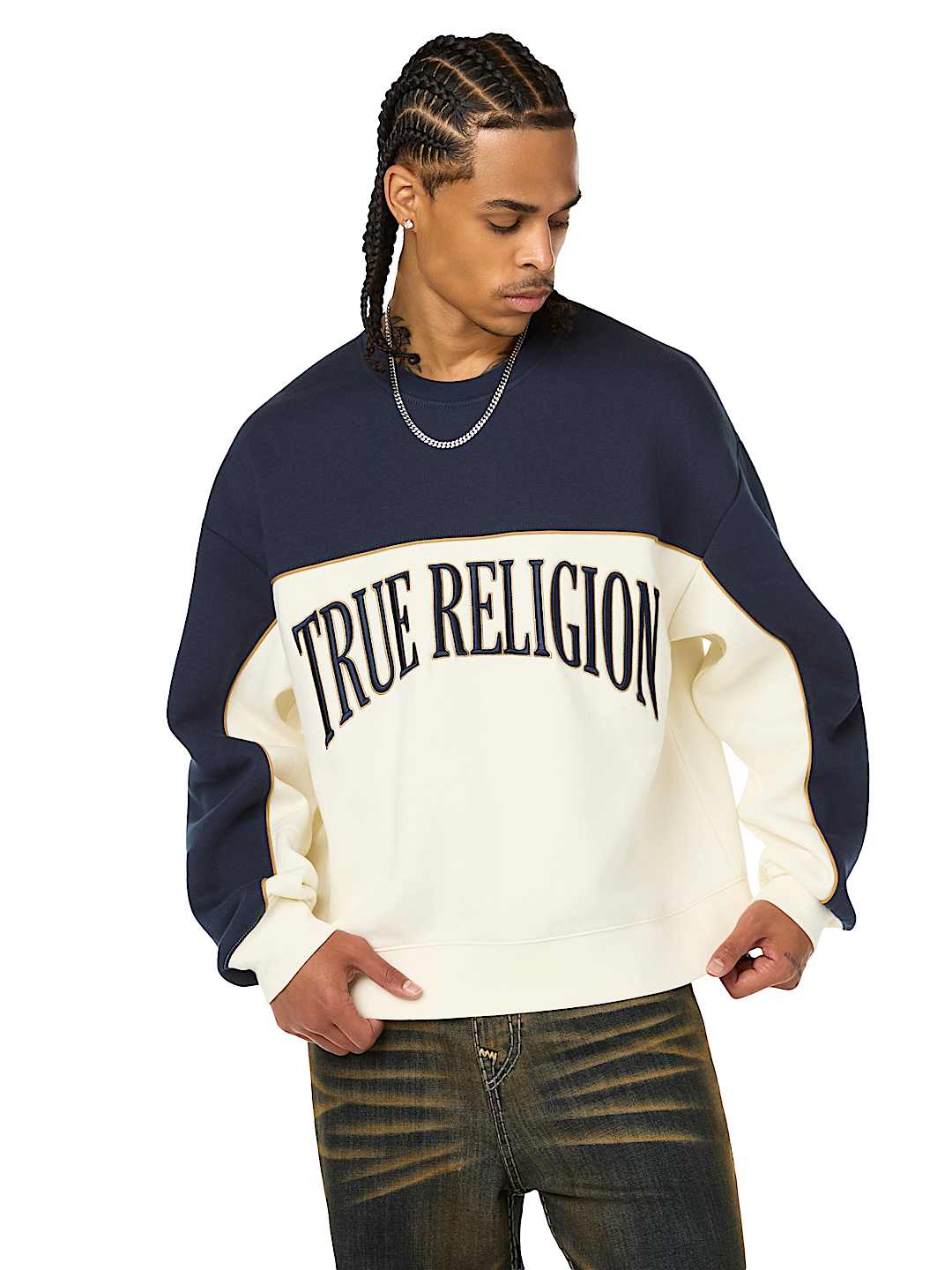 FABRIC BLOCK BOXY CREWNECK SWEATSHIRT