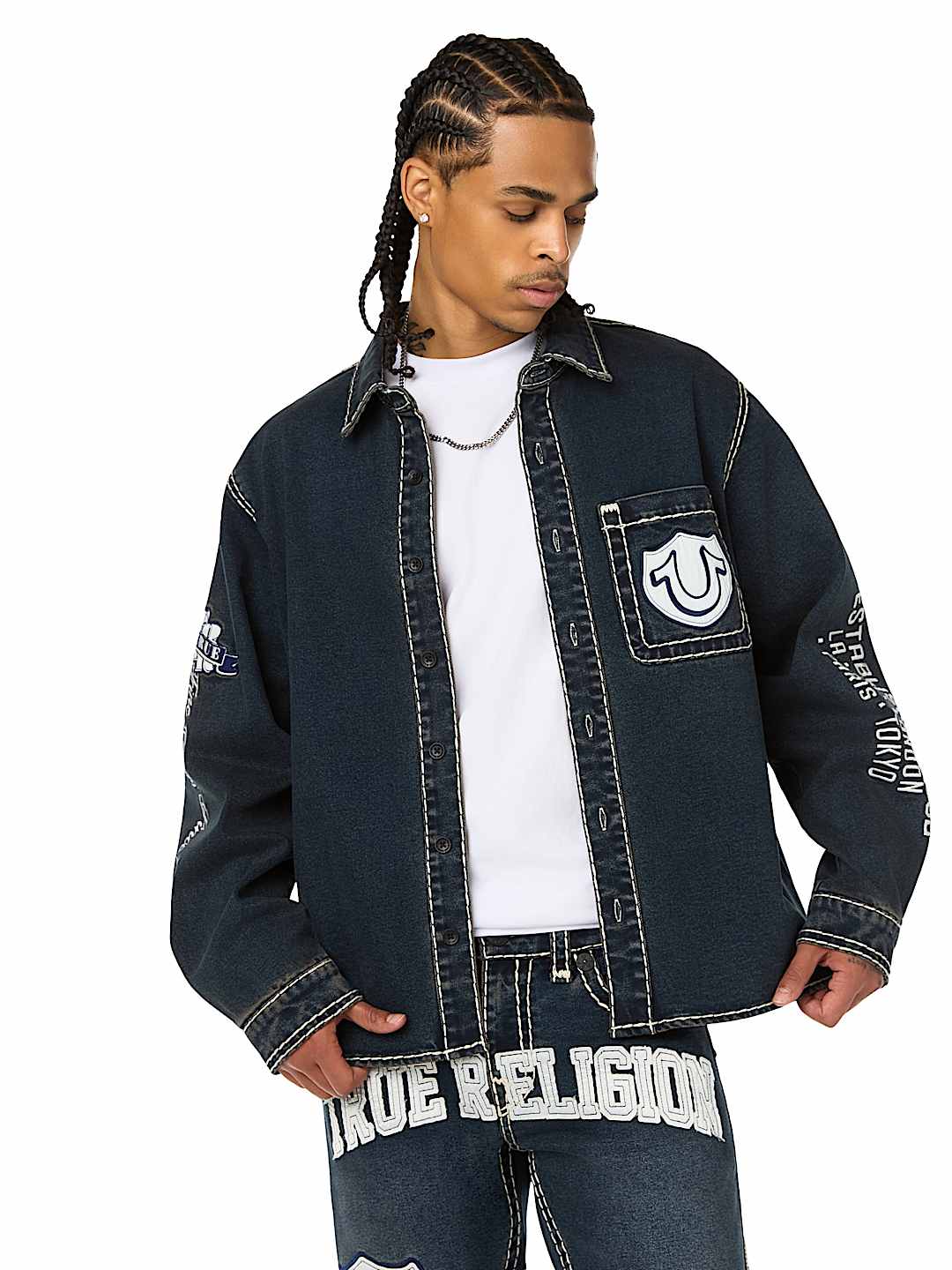 SUPER T DENIM BUTTON-UP LONG SLEEVE SHIRT