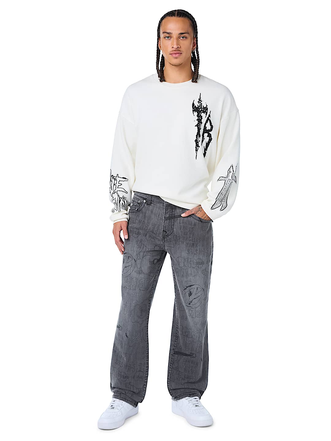 BOBBY ALLOVER EMBROIDERED FLAP BAGGY JEAN