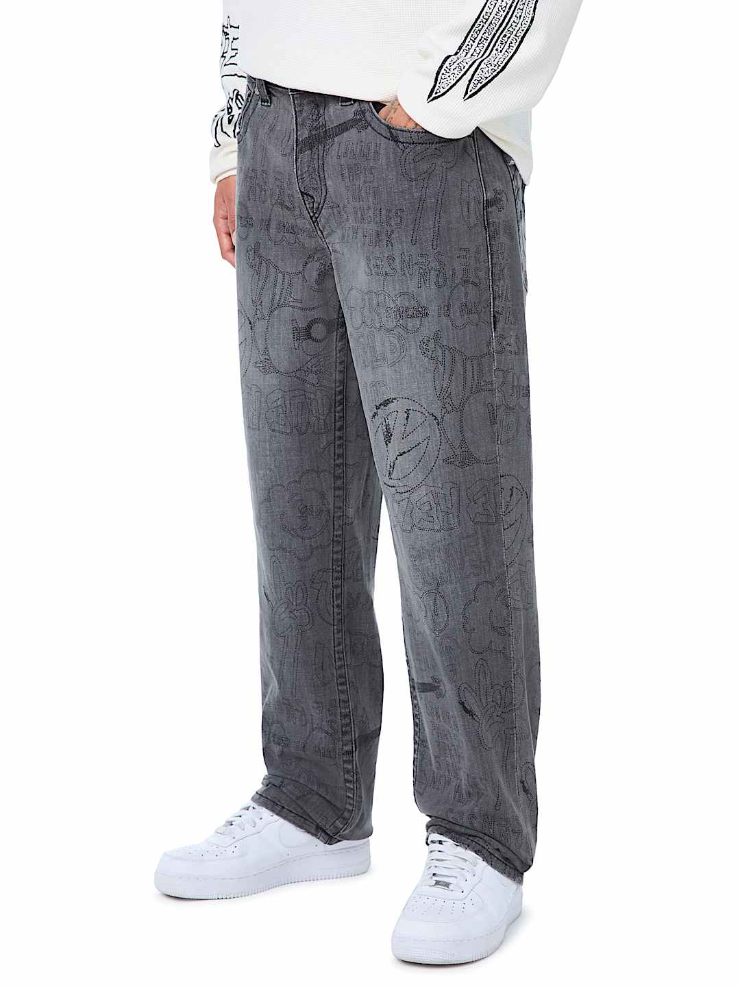 BOBBY ALLOVER EMBROIDERED FLAP BAGGY JEAN