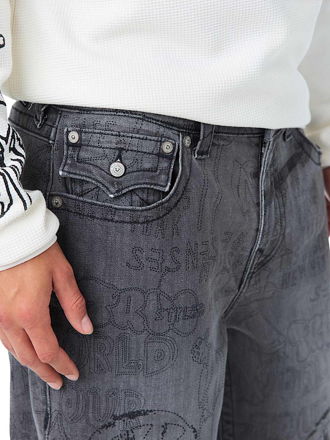 BOBBY ALLOVER EMBROIDERED FLAP BAGGY JEAN