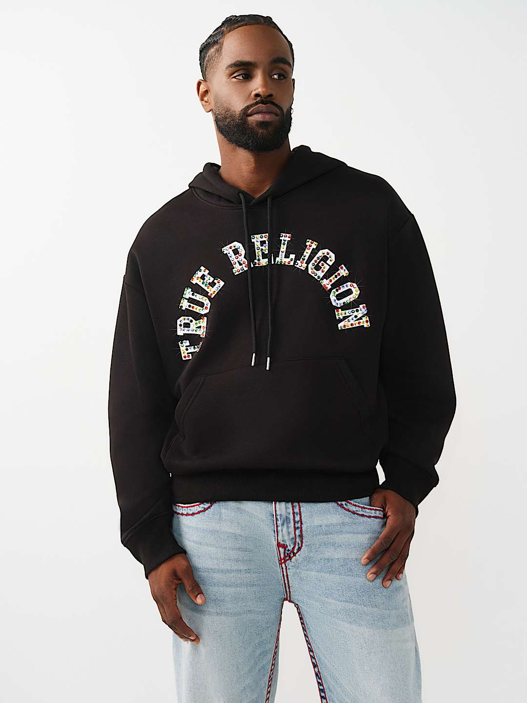 ARCHED LOGO STUDDED BOXY HOODIE, image 3