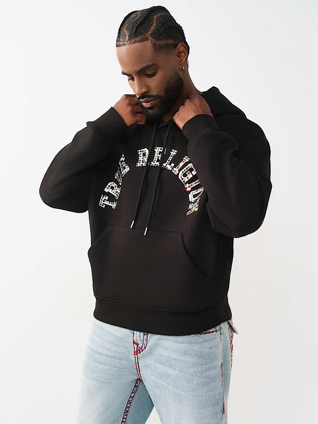 ARCHED LOGO STUDDED BOXY HOODIE, image 4