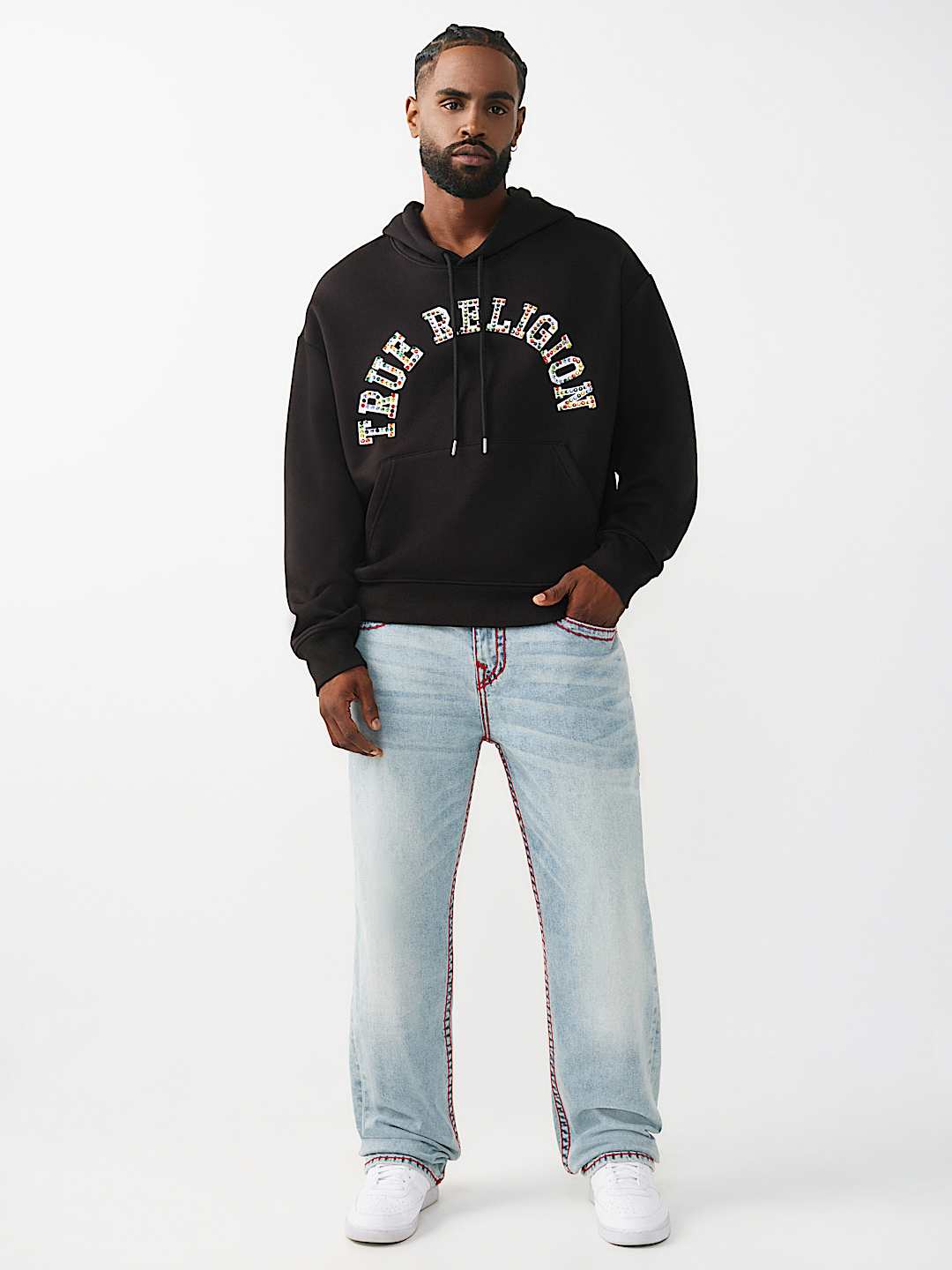 ARCHED LOGO STUDDED BOXY HOODIE, image 6