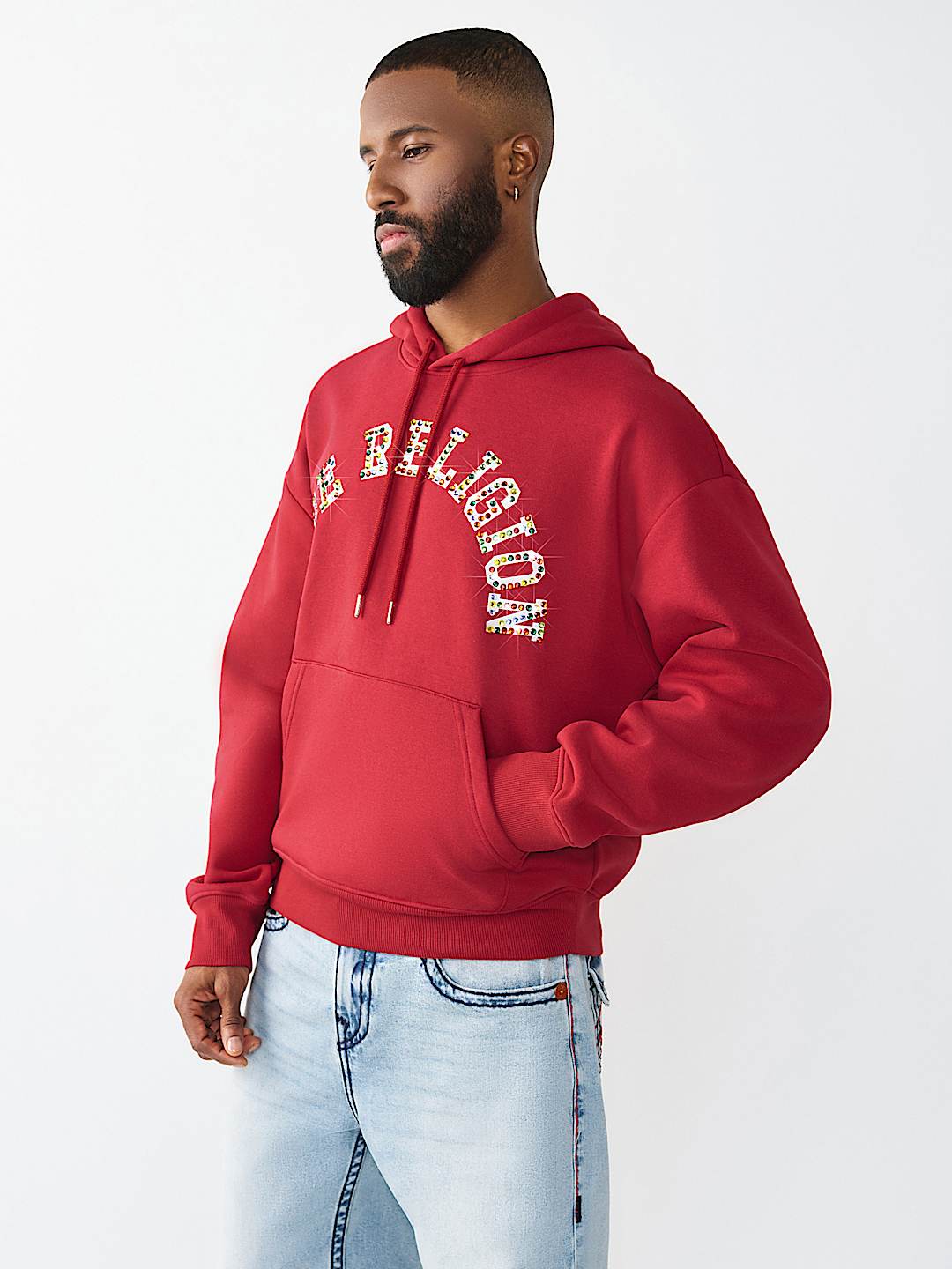 ARCHED LOGO STUDDED BOXY HOODIE, image 4