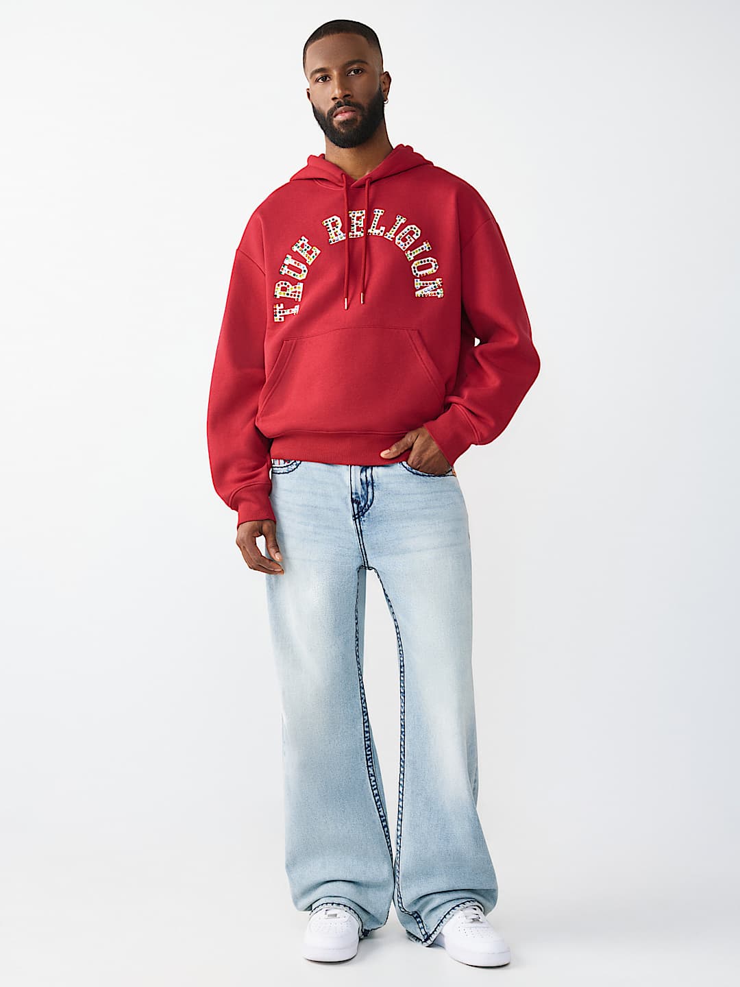 ARCHED LOGO STUDDED BOXY HOODIE, image 6