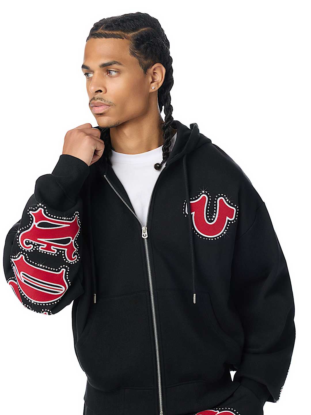 SCRIPT PATCH BOXY ZIP UP HOODIE