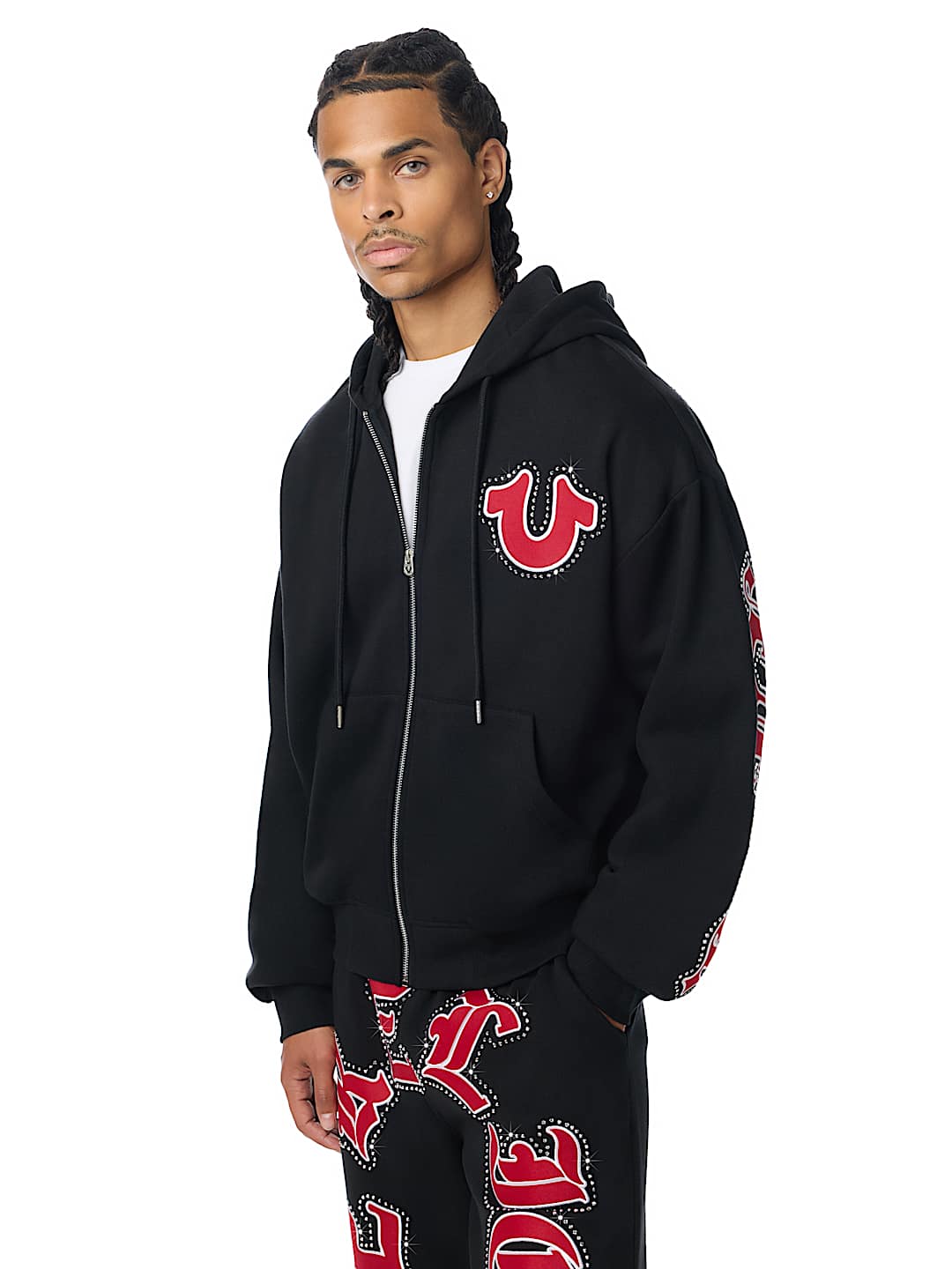 SCRIPT PATCH BOXY ZIP UP HOODIE